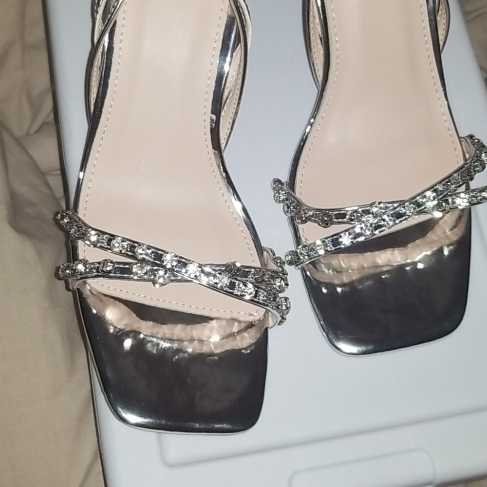 COPY - Silver Low Heel Square Toe Sandal